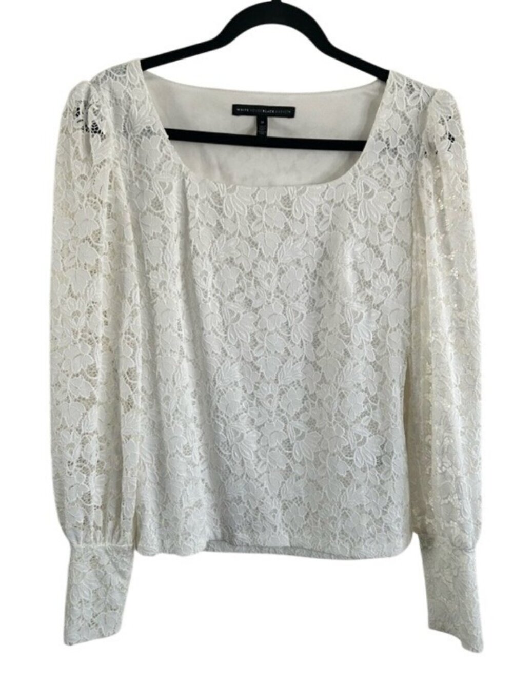 White House Black Market White Lace Scoop Neck Blouse Shirt Sz Med Feminine
